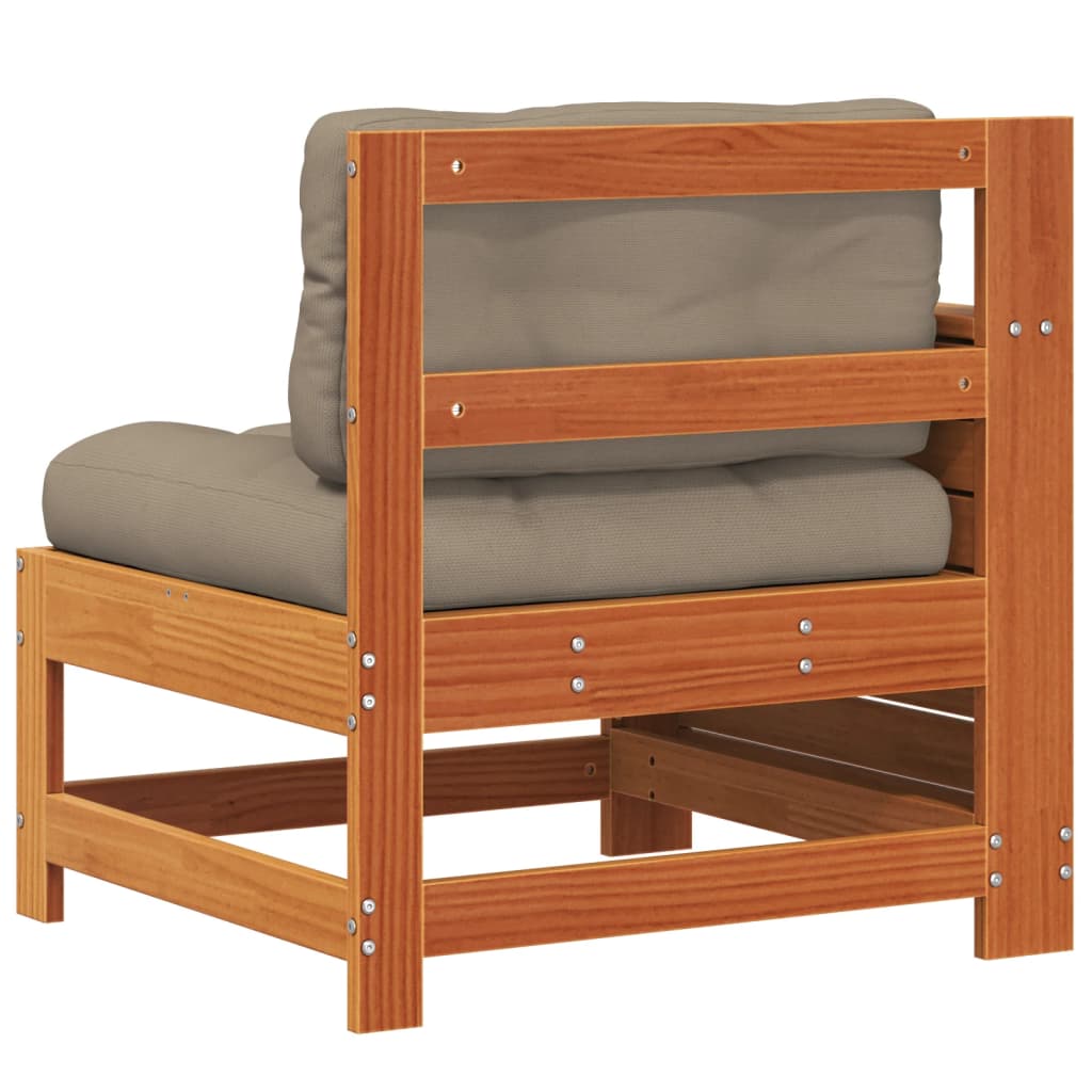 Wax Brown Solid Wood Pine Garden Sofa with Cushioned Armrests