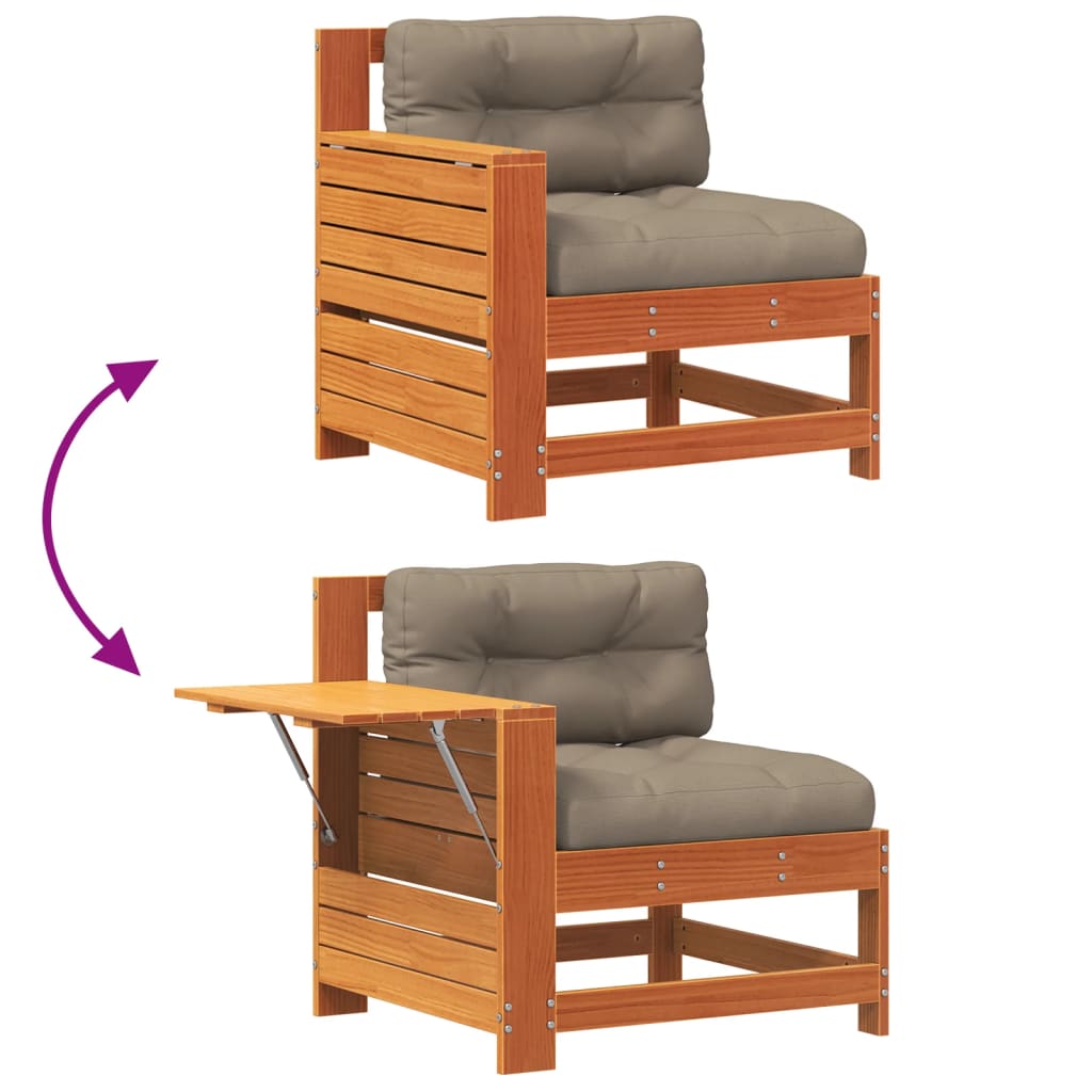 Wax Brown Solid Wood Pine Garden Sofa with Cushioned Armrests