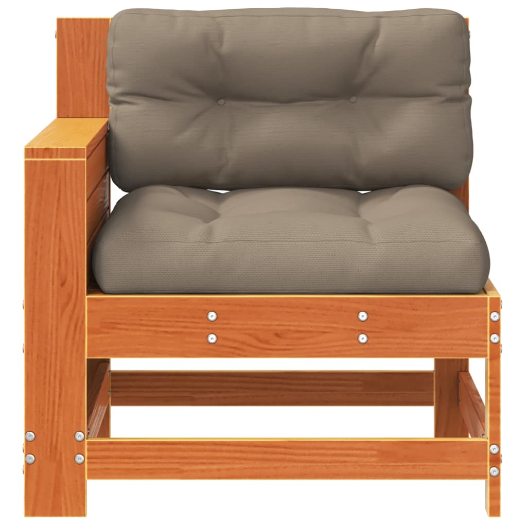 Garden Armrest Sofa with Cushions - Wax Brown Solid Pine Wood
