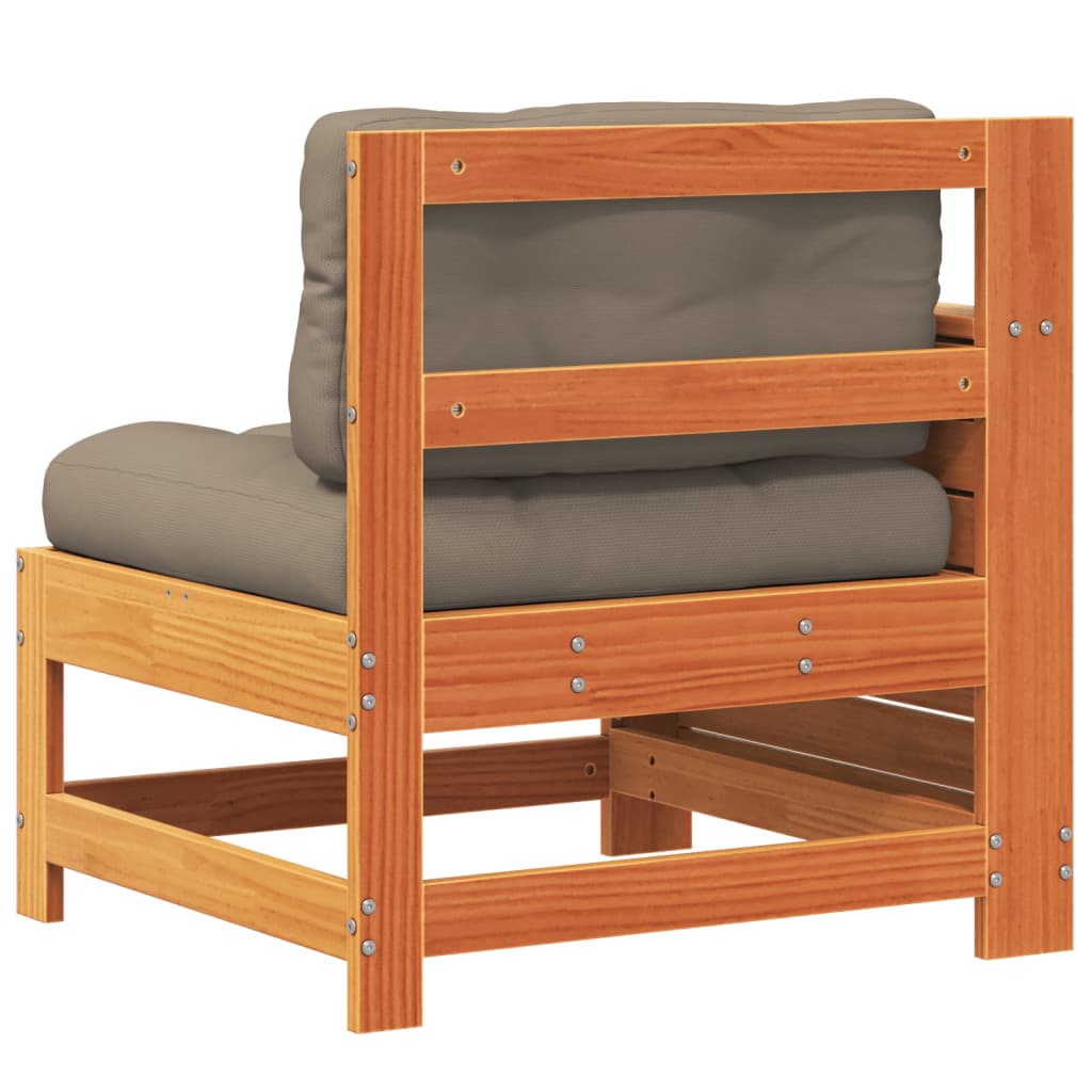 Garden Armrest Sofa with Cushions - Wax Brown Solid Pine Wood