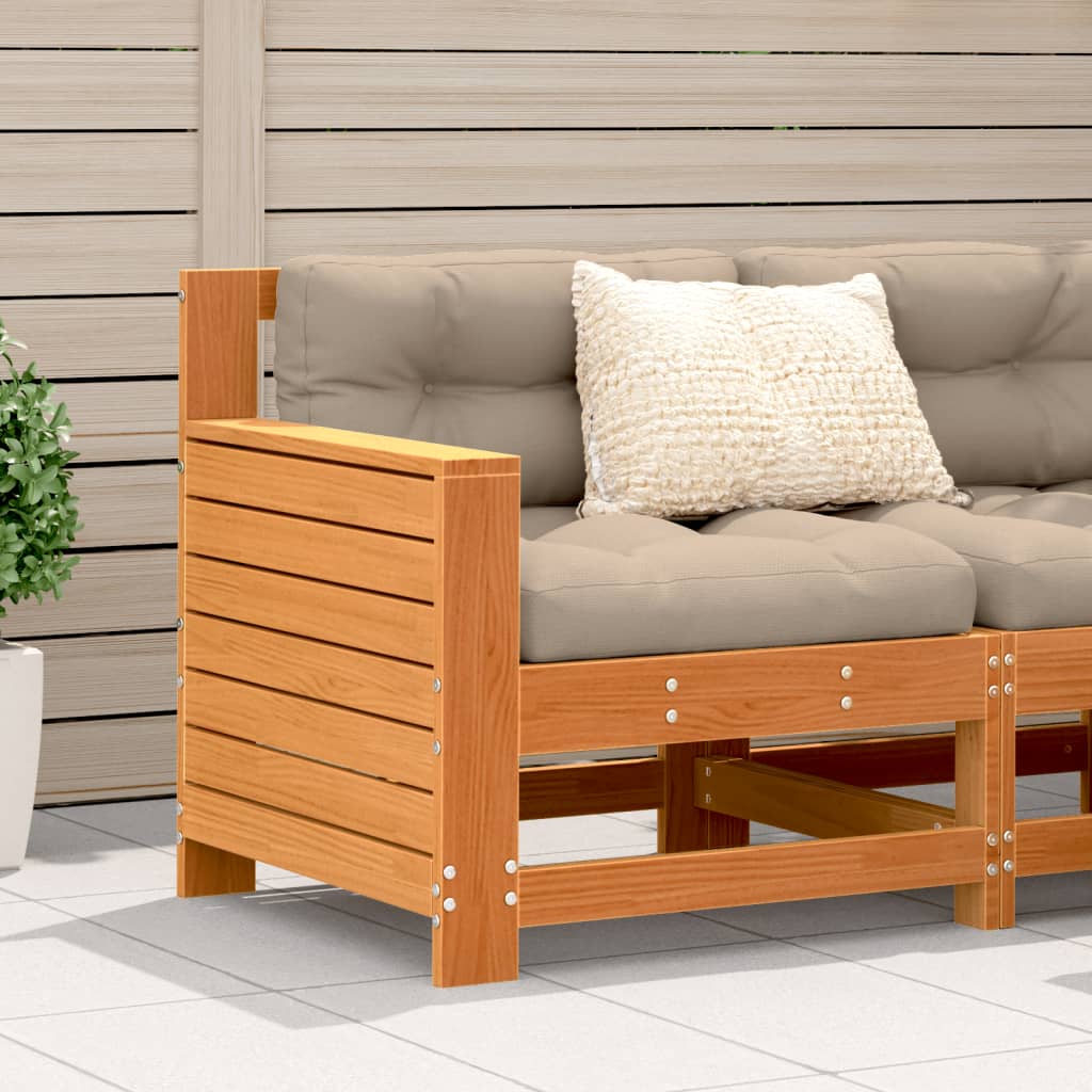 Garden Armrest Sofa with Cushions - Wax Brown Solid Pine Wood