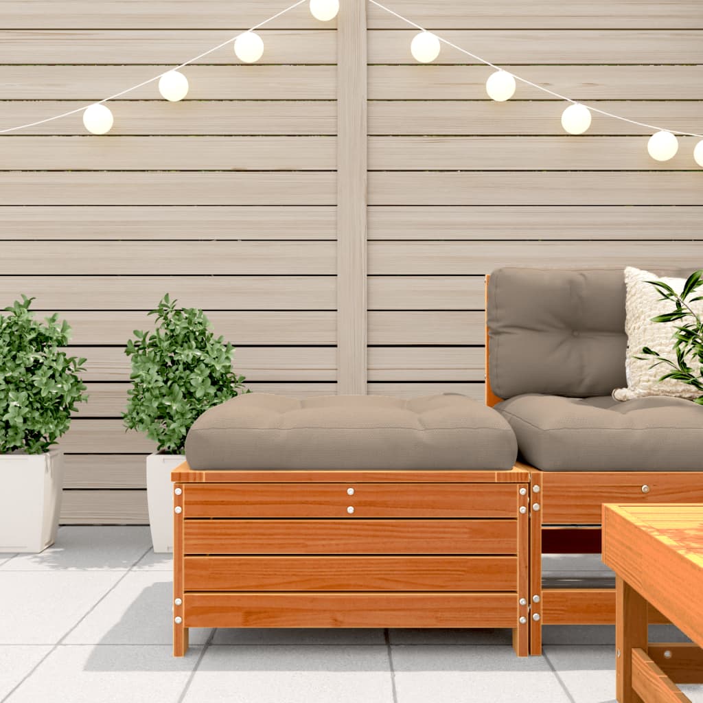 Wax Brown Pine Garden Footstool with Cushion - Solid Wood Design