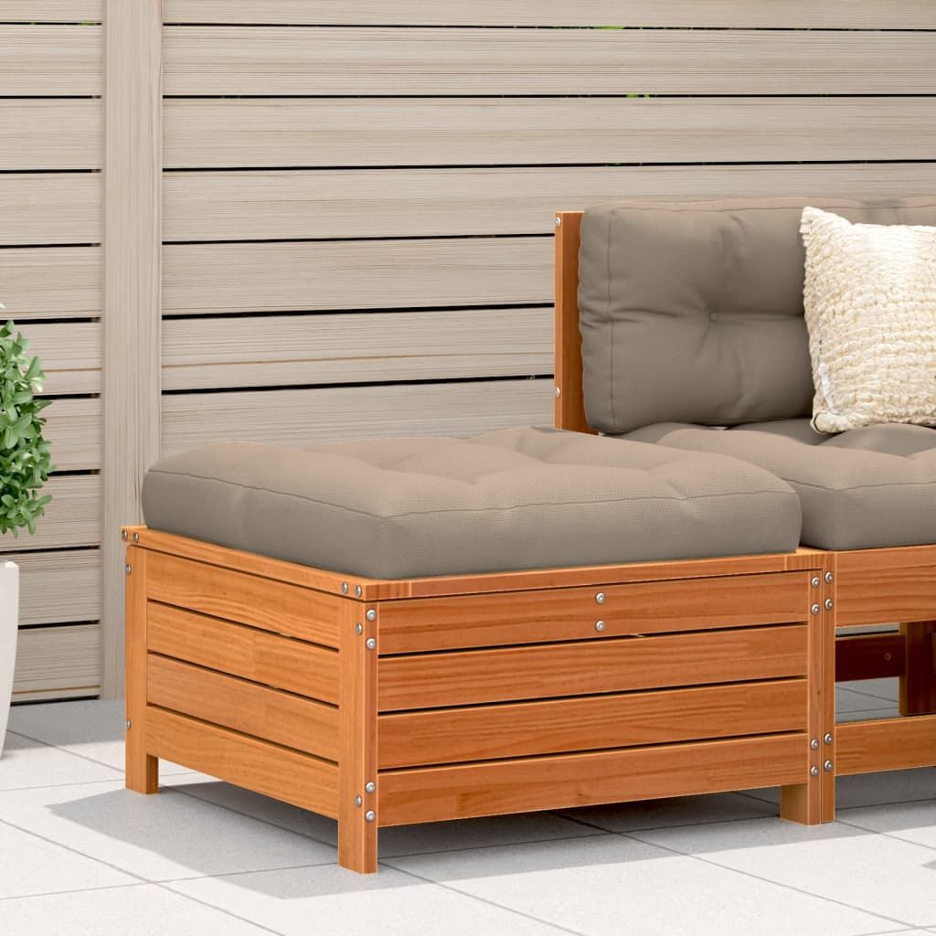 Wax Brown Pine Garden Footstool with Cushion - Solid Wood Design