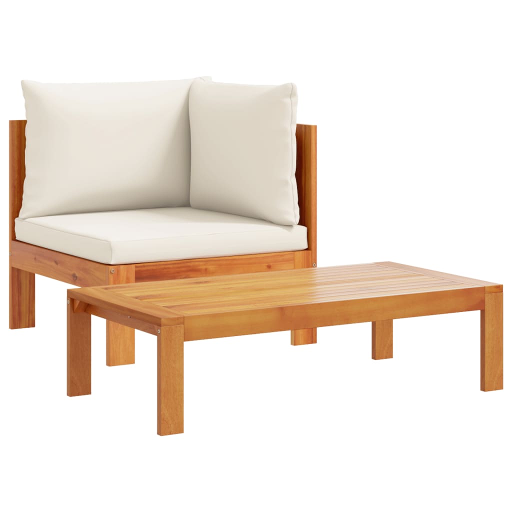 Solid Wood Acacia 2-Piece Garden Sofa Set with Cushions