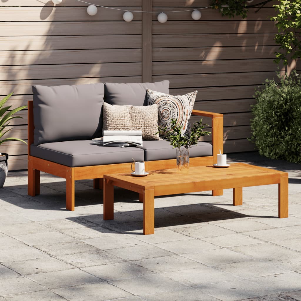 Solid Wood Acacia 2-Seater Garden Sofa with 1 Armrest