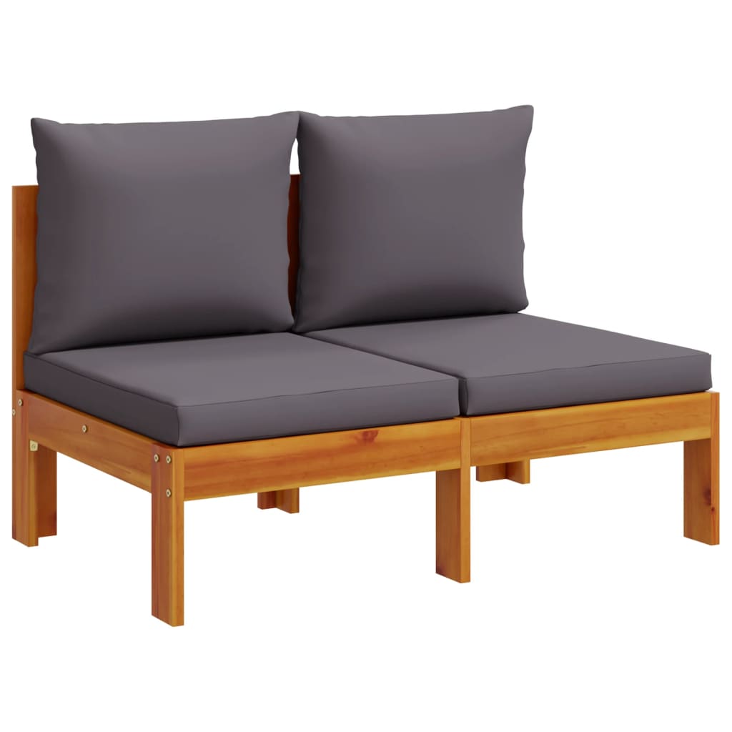 Outdoor Garden Sofa 2-Seater, Armless Solid Acacia Wood with Cushions