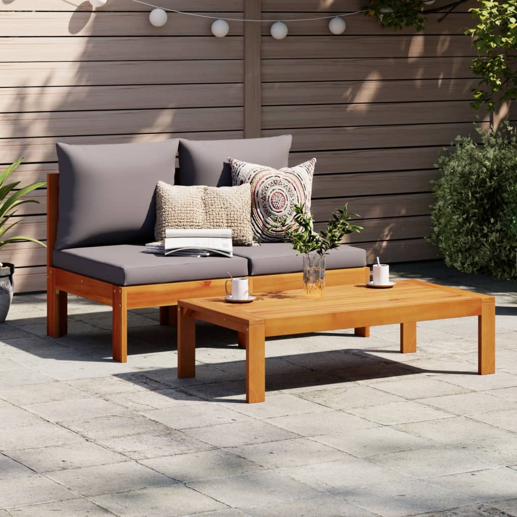 Outdoor Garden Sofa 2-Seater, Armless Solid Acacia Wood with Cushions