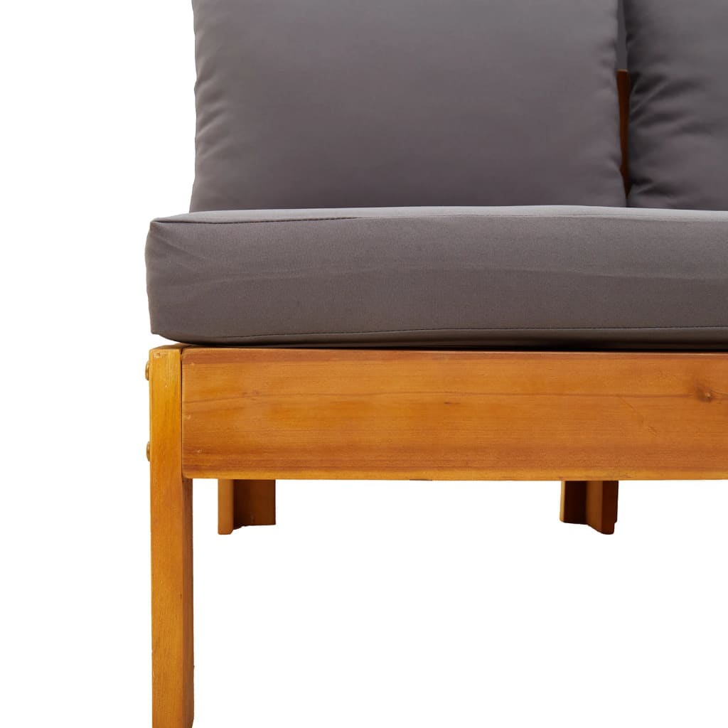 Outdoor Garden Sofa 2-Seater, Armless Solid Acacia Wood with Cushions