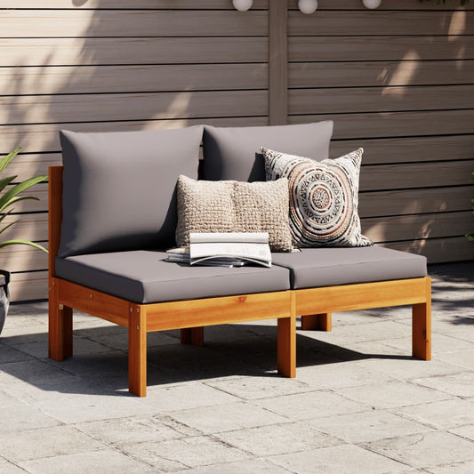 Outdoor Garden Sofa 2-Seater, Armless Solid Acacia Wood with Cushions