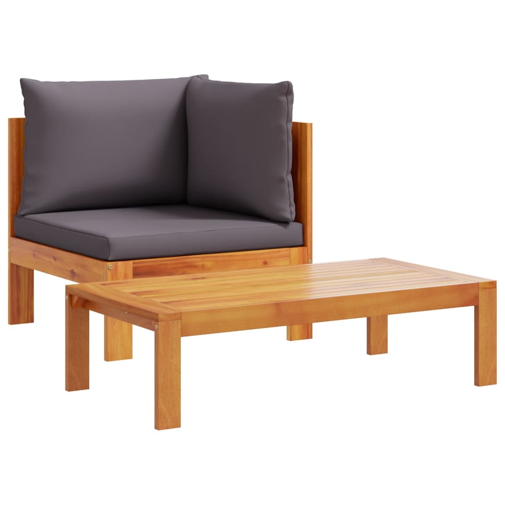 Stylish Acacia Wood 2 Piece Garden Sofa Set with Cushions