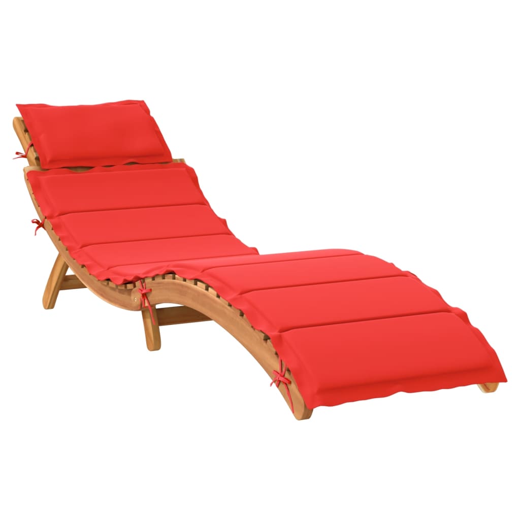 Red Acacia Wood Sun Lounger with Cushion - Stylish & Durable