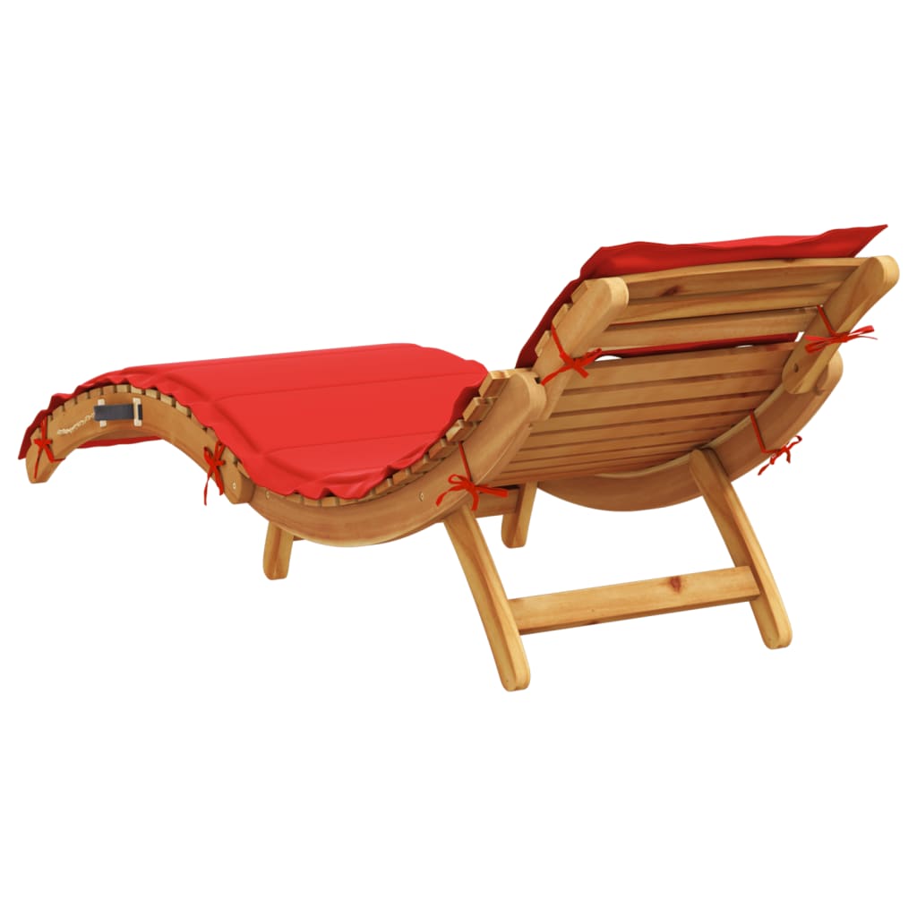 Red Acacia Wood Sun Lounger with Cushion - Stylish & Durable