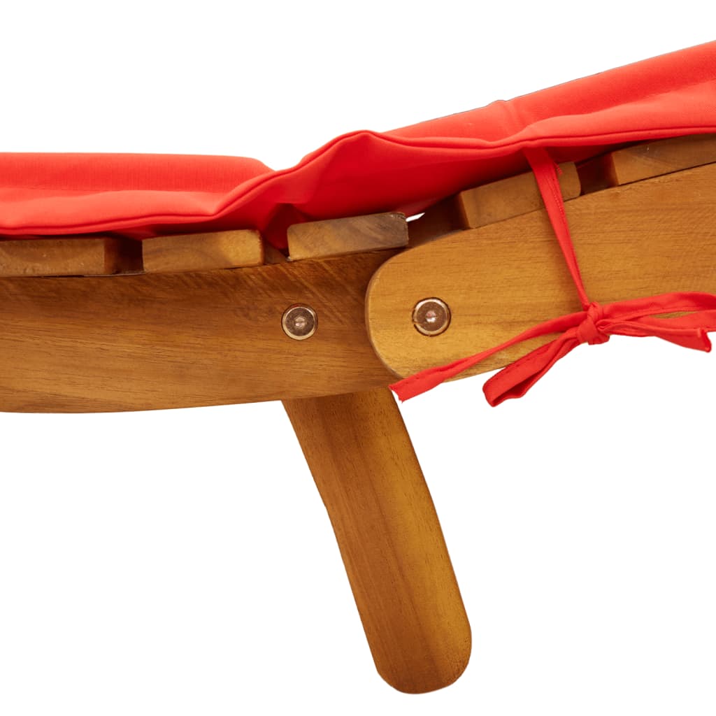 Red Acacia Wood Sun Lounger with Cushion - Stylish & Durable