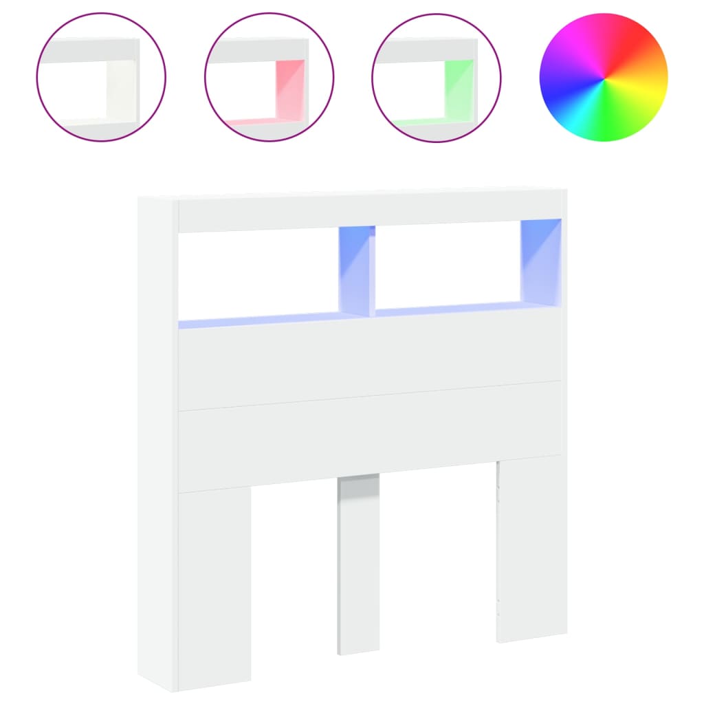 LED Headboard Cabinet White 100x17x102 cm - Sleek Storage Solution