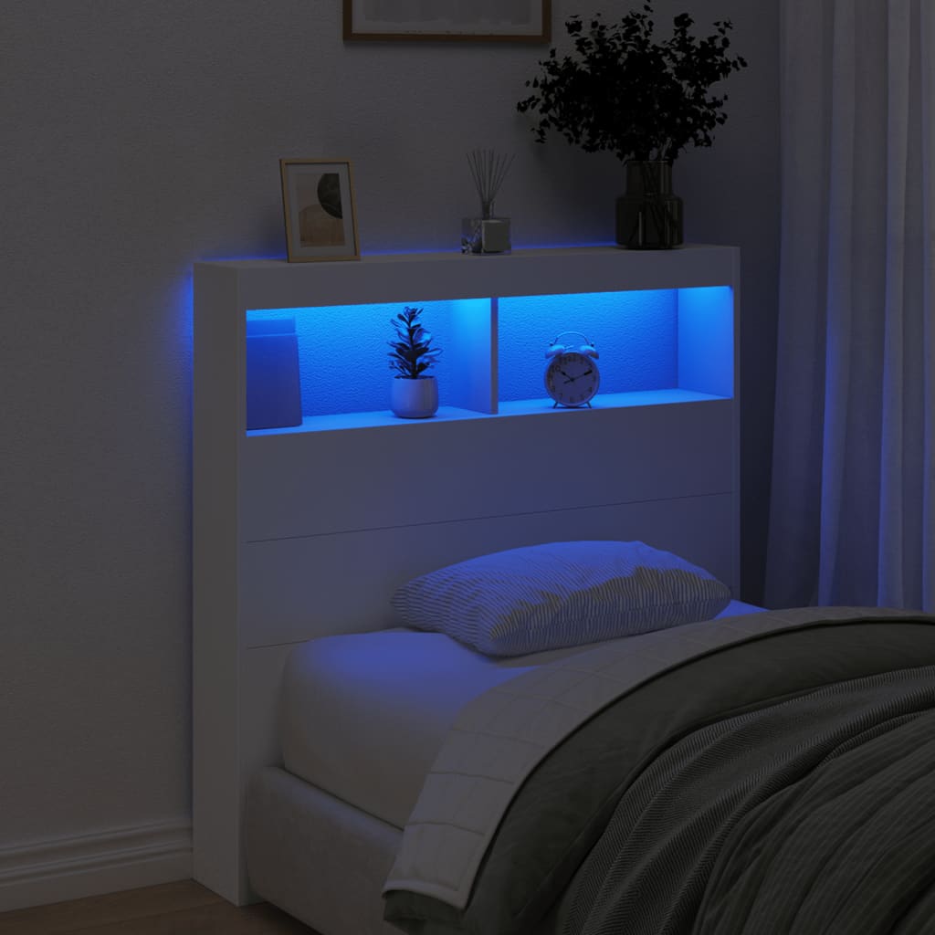 LED Headboard Cabinet White 100x17x102 cm - Sleek Storage Solution