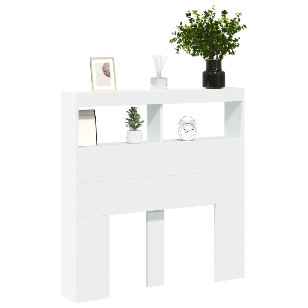 LED Headboard Cabinet White 100x17x102 cm - Sleek Storage Solution