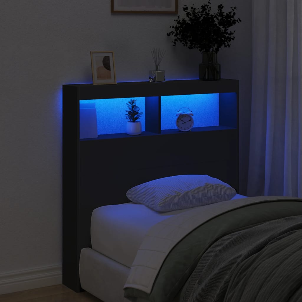 Sleek Black LED Headboard Cabinet 100x17x102 cm - Modern Design