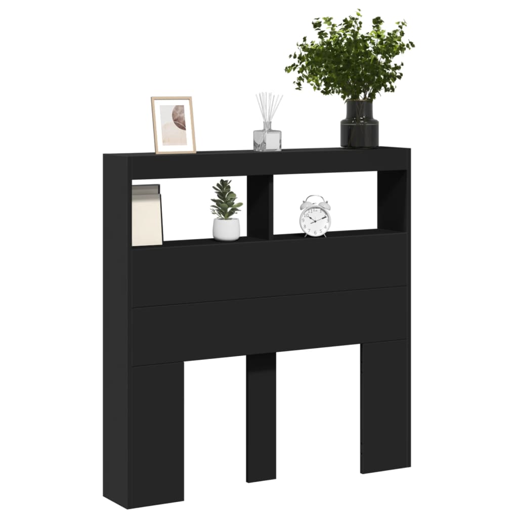 Sleek Black LED Headboard Cabinet 100x17x102 cm - Modern Design