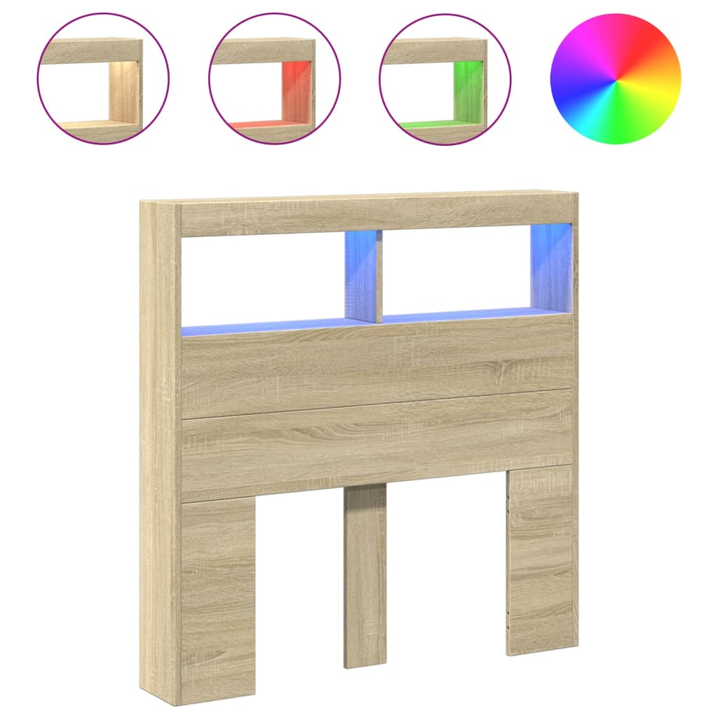 LED Headboard Cabinet, Sonoma Oak, 100x17x102 cm - Modern Style