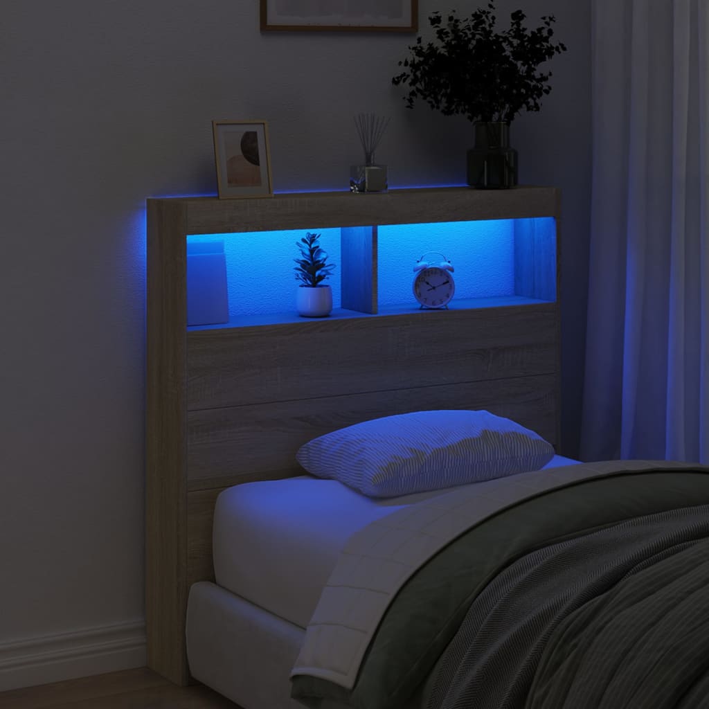 LED Headboard Cabinet, Sonoma Oak, 100x17x102 cm - Modern Style