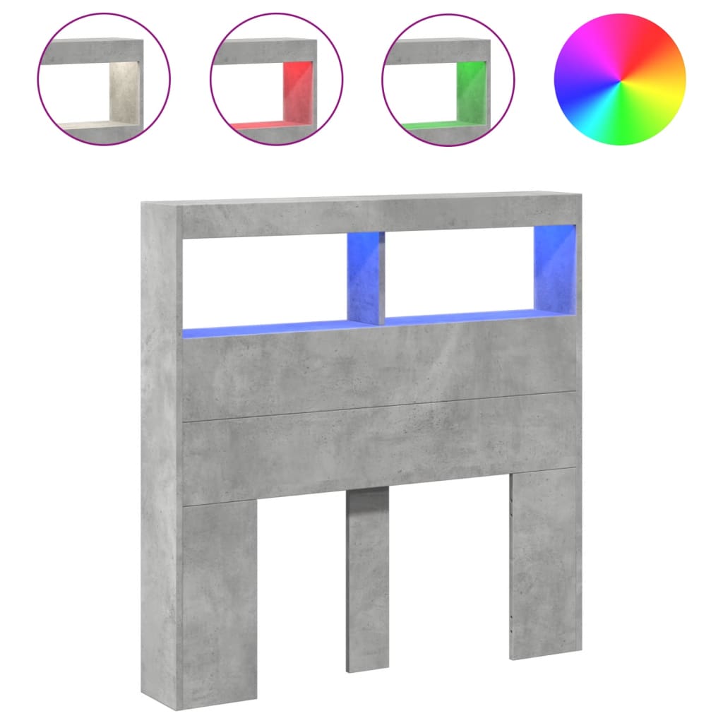 LED Headboard Cabinet, Concrete Grey, 100x17x102 cm - Modern Design