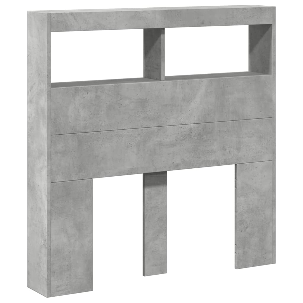 LED Headboard Cabinet, Concrete Grey, 100x17x102 cm - Modern Design