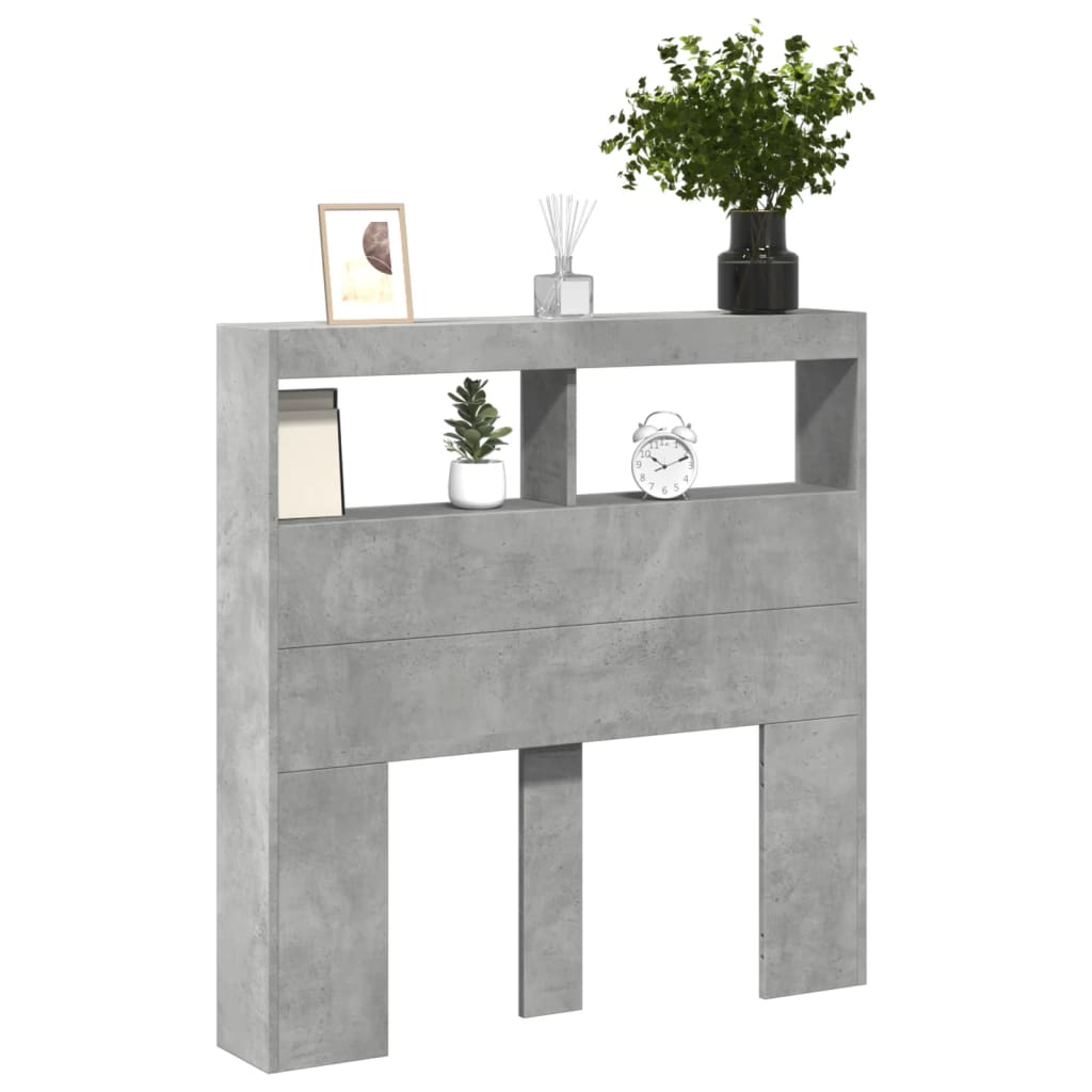 LED Headboard Cabinet, Concrete Grey, 100x17x102 cm - Modern Design