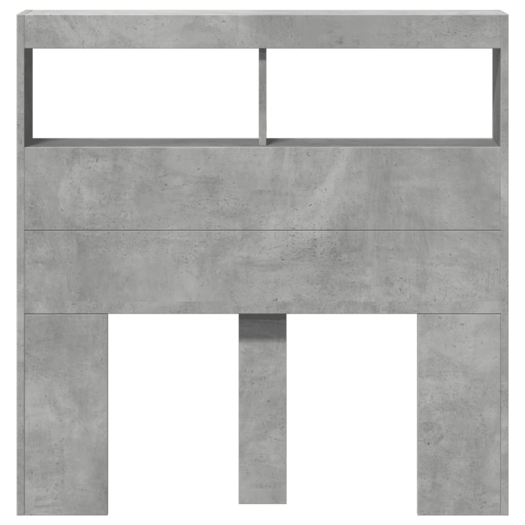 LED Headboard Cabinet, Concrete Grey, 100x17x102 cm - Modern Design