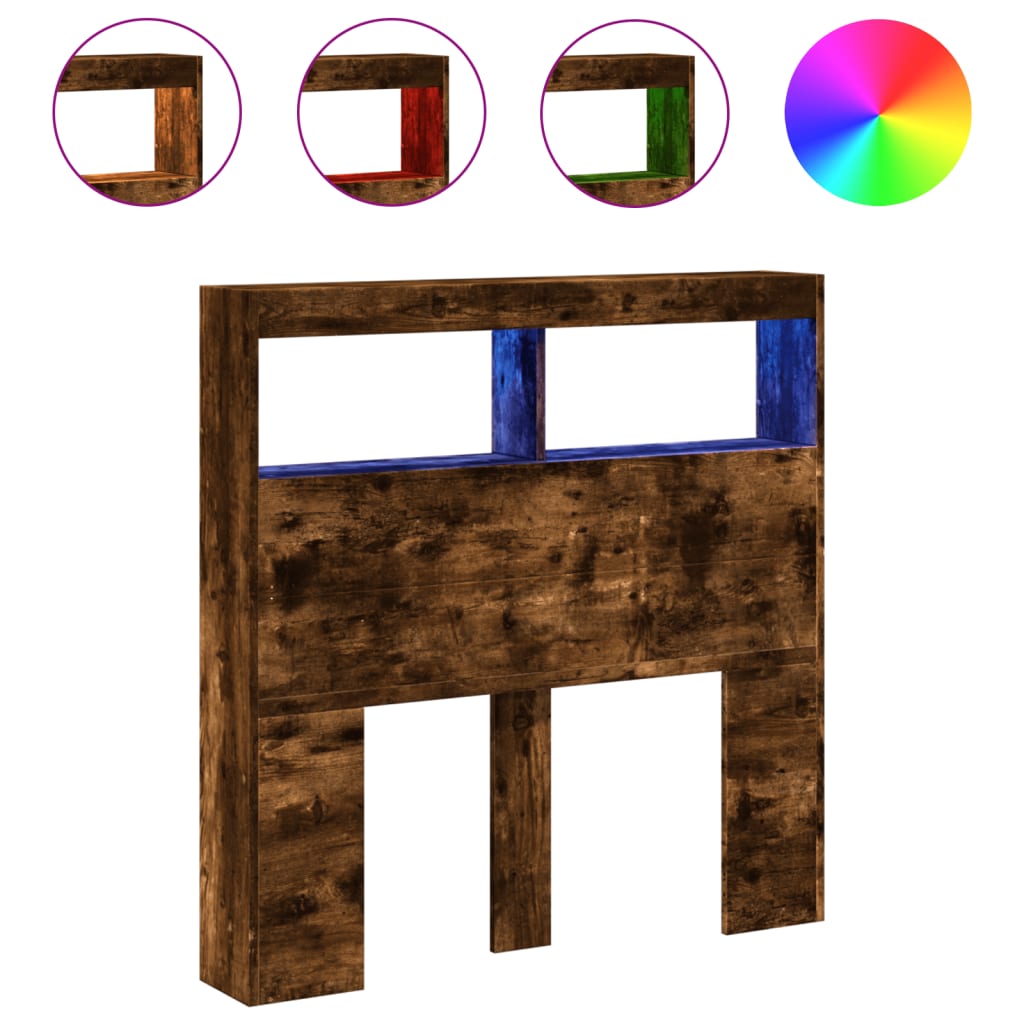 LED Smoked Oak Headboard Cabinet - 100x17x102 cm, Stylish Storage