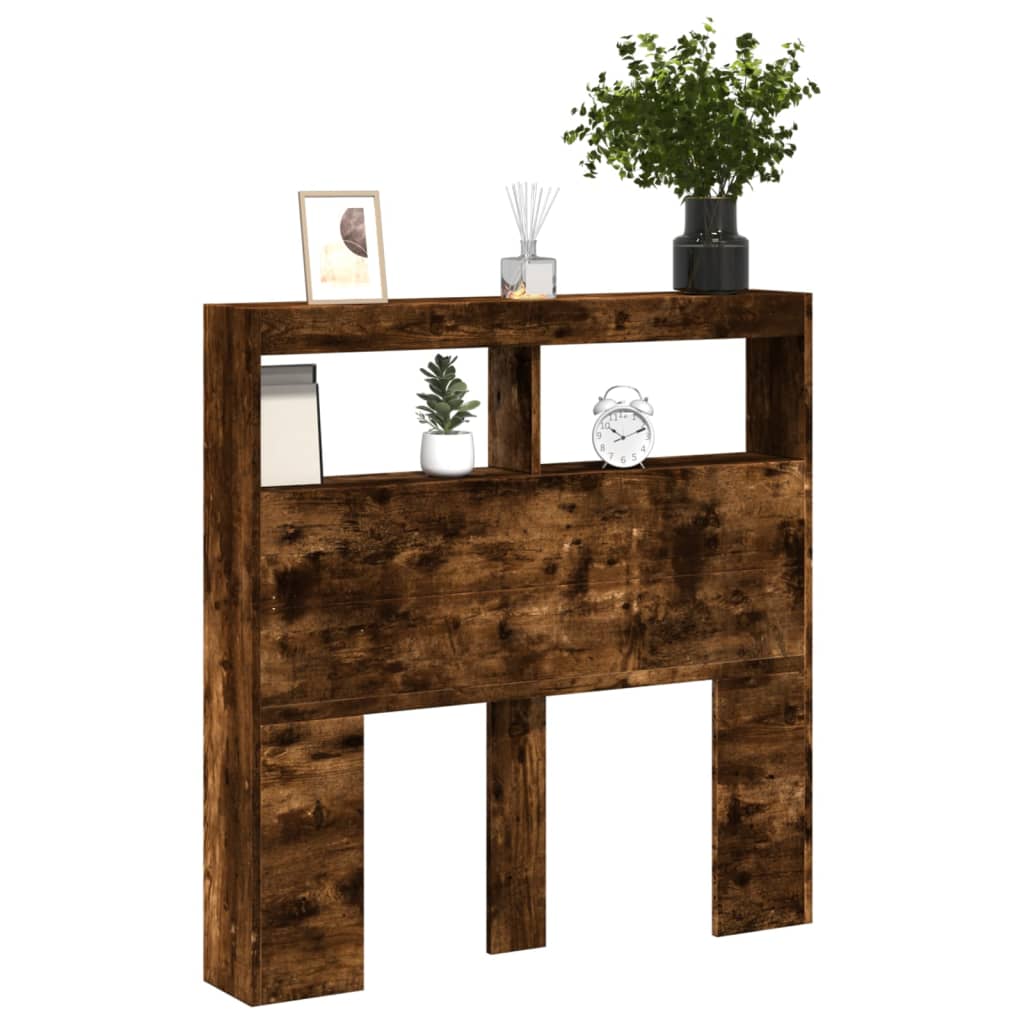 LED Smoked Oak Headboard Cabinet - 100x17x102 cm, Stylish Storage