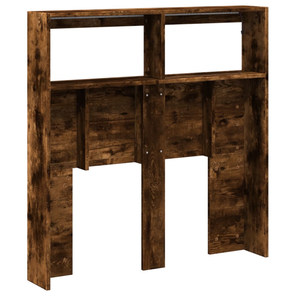 LED Smoked Oak Headboard Cabinet - 100x17x102 cm, Stylish Storage