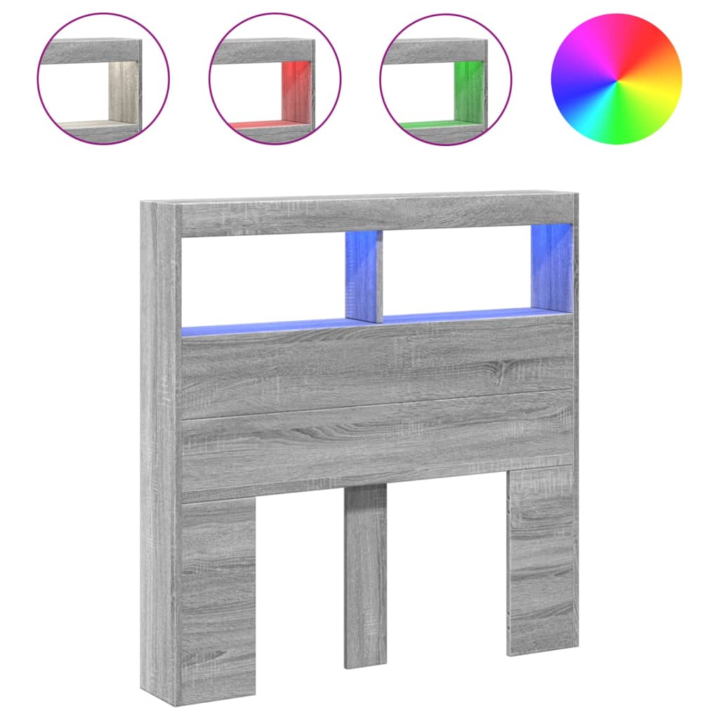 LED Headboard Cabinet in Grey Sonoma, 100x17x102 cm