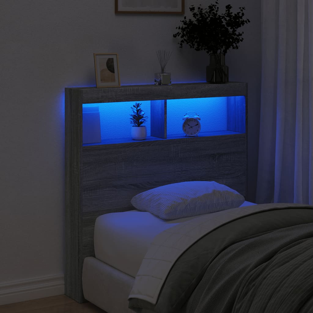 LED Headboard Cabinet in Grey Sonoma, 100x17x102 cm