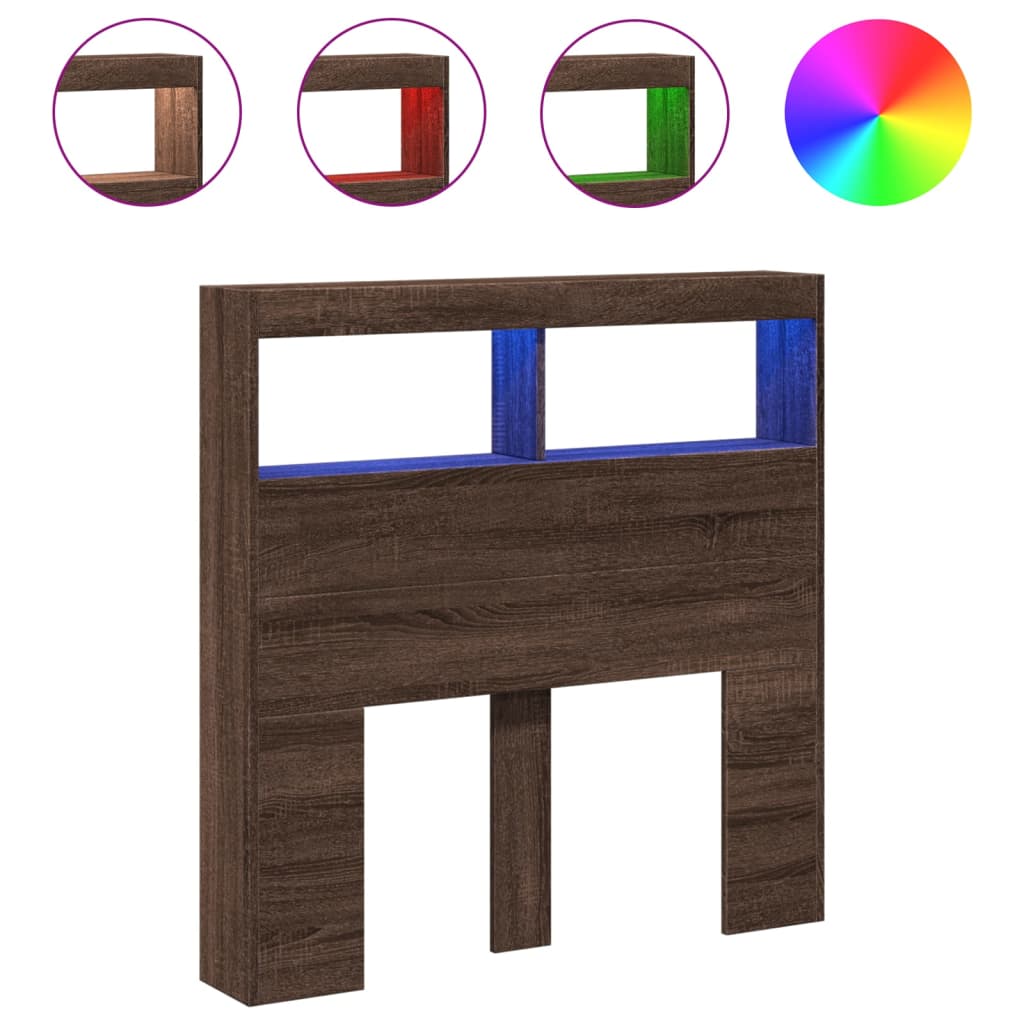 LED Headboard Cabinet, Brown Oak, 100x17x102 cm - Stylish & Functional