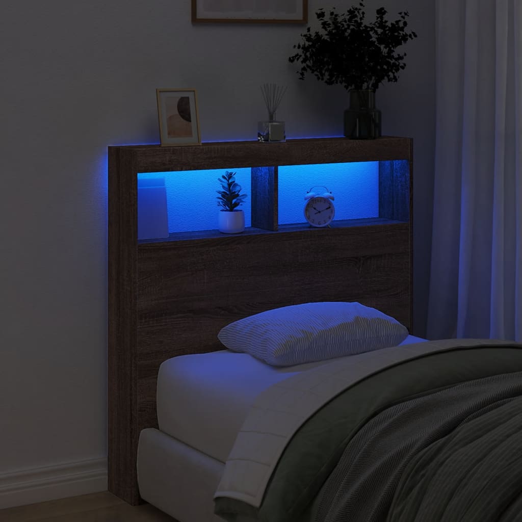 LED Headboard Cabinet, Brown Oak, 100x17x102 cm - Stylish & Functional