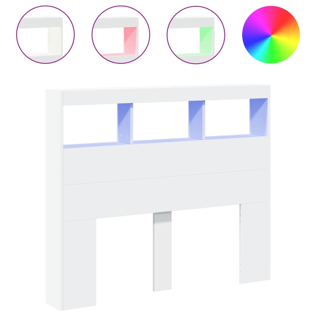 LED White Headboard Cabinet, Wood, 120x17x102 cm