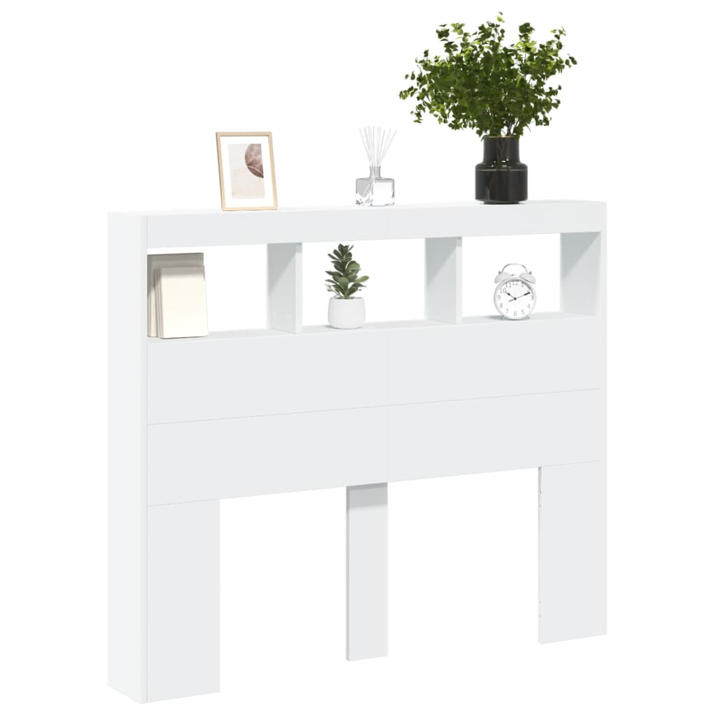 LED White Headboard Cabinet, Wood, 120x17x102 cm