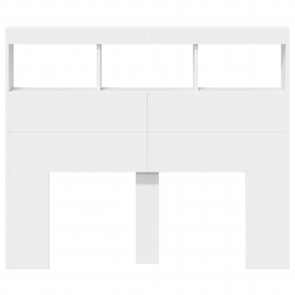 LED White Headboard Cabinet, Wood, 120x17x102 cm