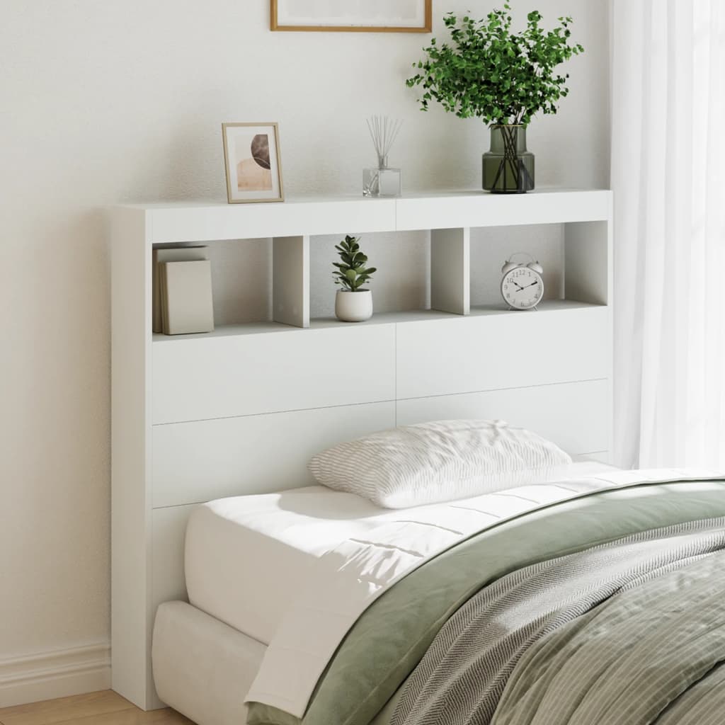 LED White Headboard Cabinet, Wood, 120x17x102 cm