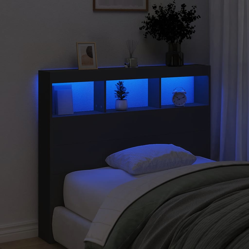 Contemporary Black LED Headboard Cabinet, 120x17x102 cm - Stylish Storage