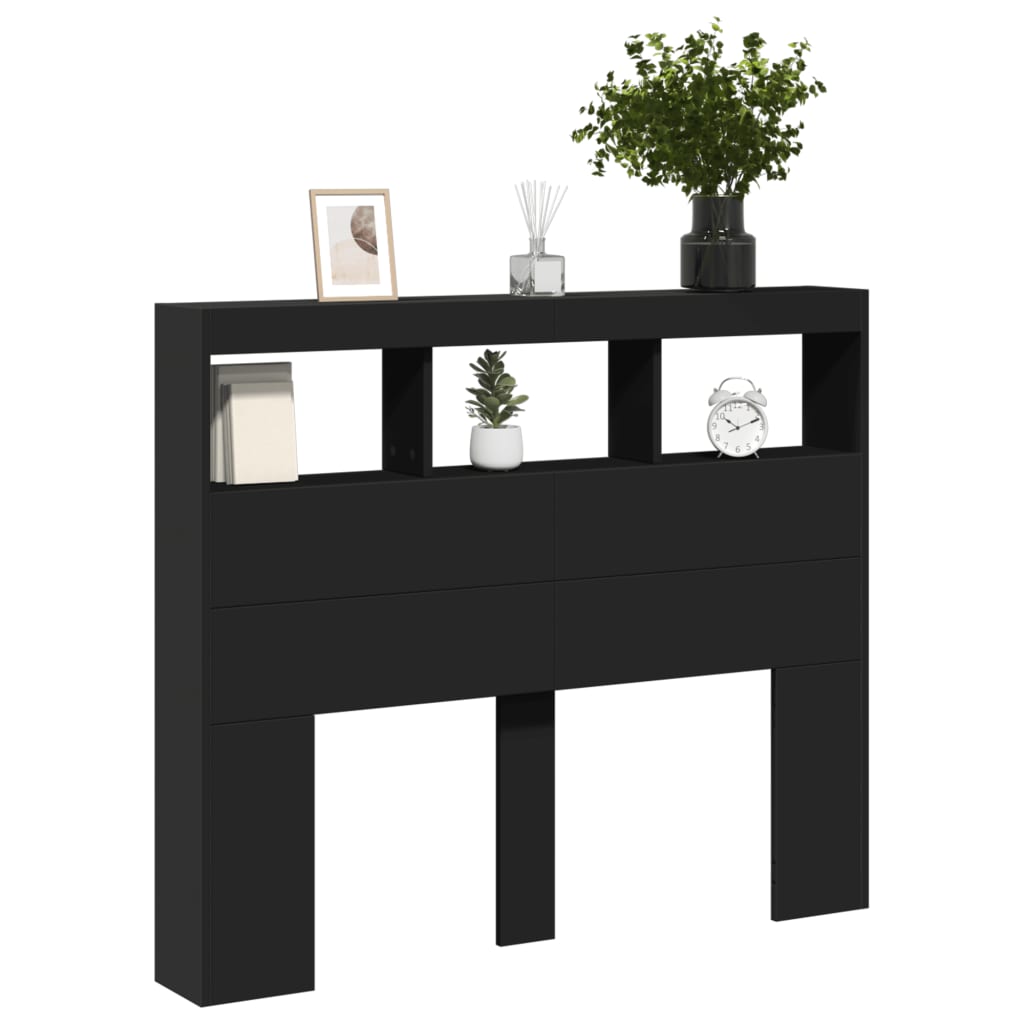Contemporary Black LED Headboard Cabinet, 120x17x102 cm - Stylish Storage