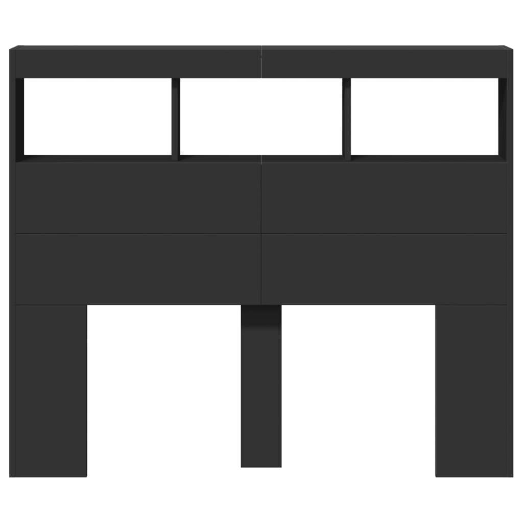 Contemporary Black LED Headboard Cabinet, 120x17x102 cm - Stylish Storage