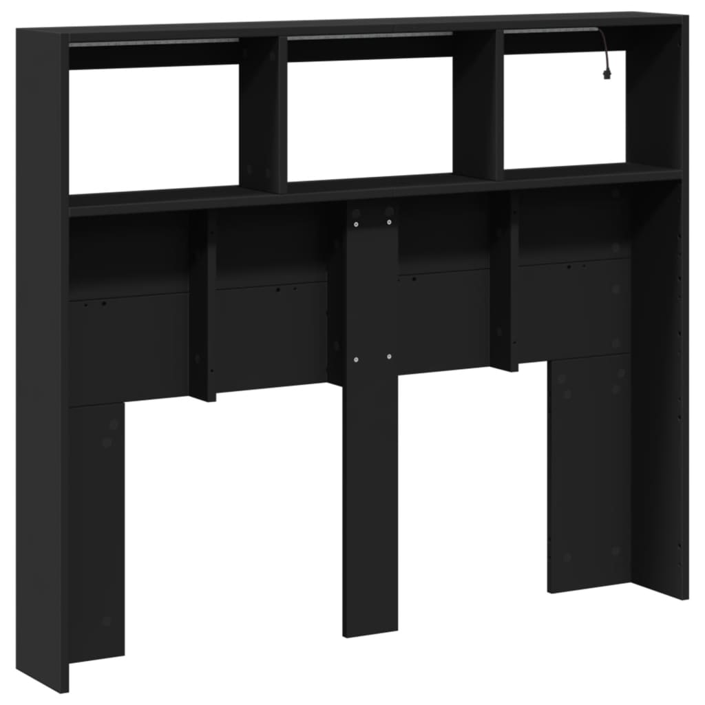 Contemporary Black LED Headboard Cabinet, 120x17x102 cm - Stylish Storage