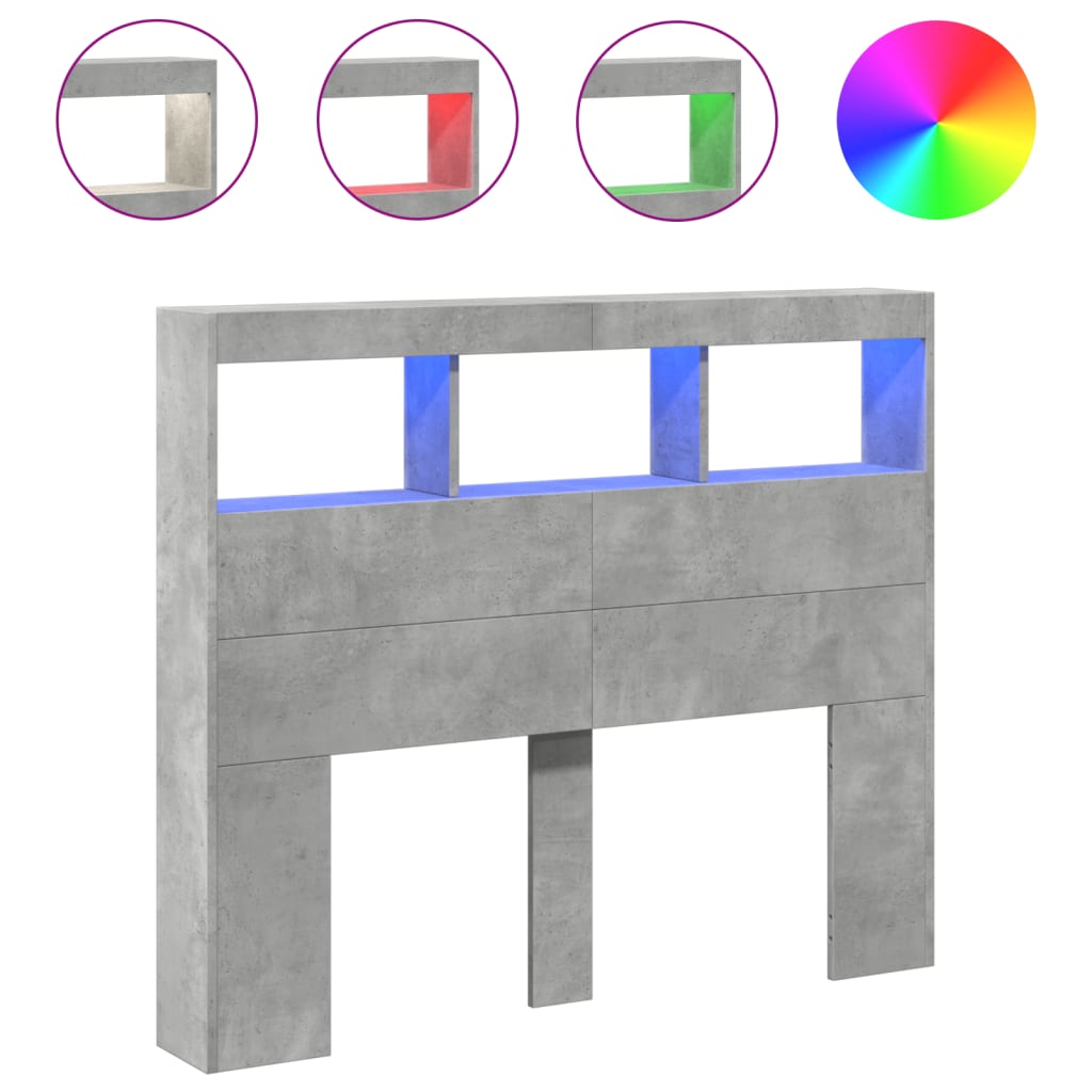 LED Headboard Cabinet - Concrete Grey, 120x17x102 cm