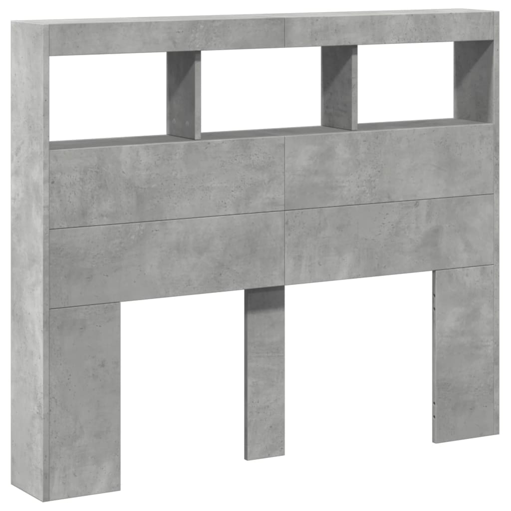 LED Headboard Cabinet - Concrete Grey, 120x17x102 cm