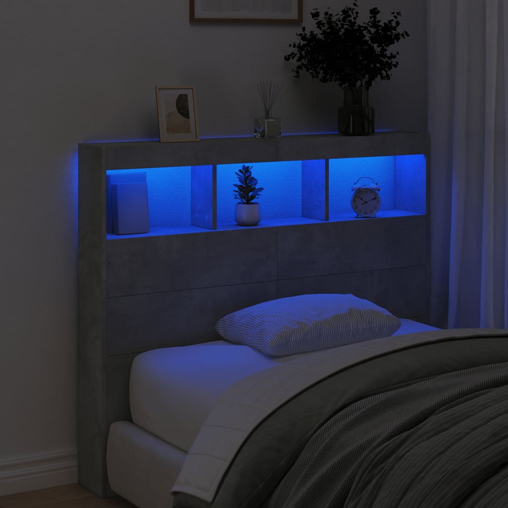 LED Headboard Cabinet - Concrete Grey, 120x17x102 cm