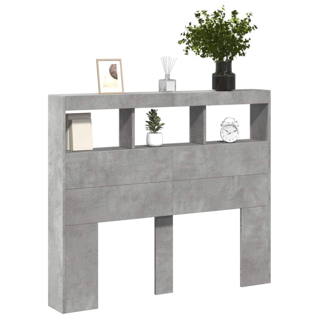 LED Headboard Cabinet - Concrete Grey, 120x17x102 cm