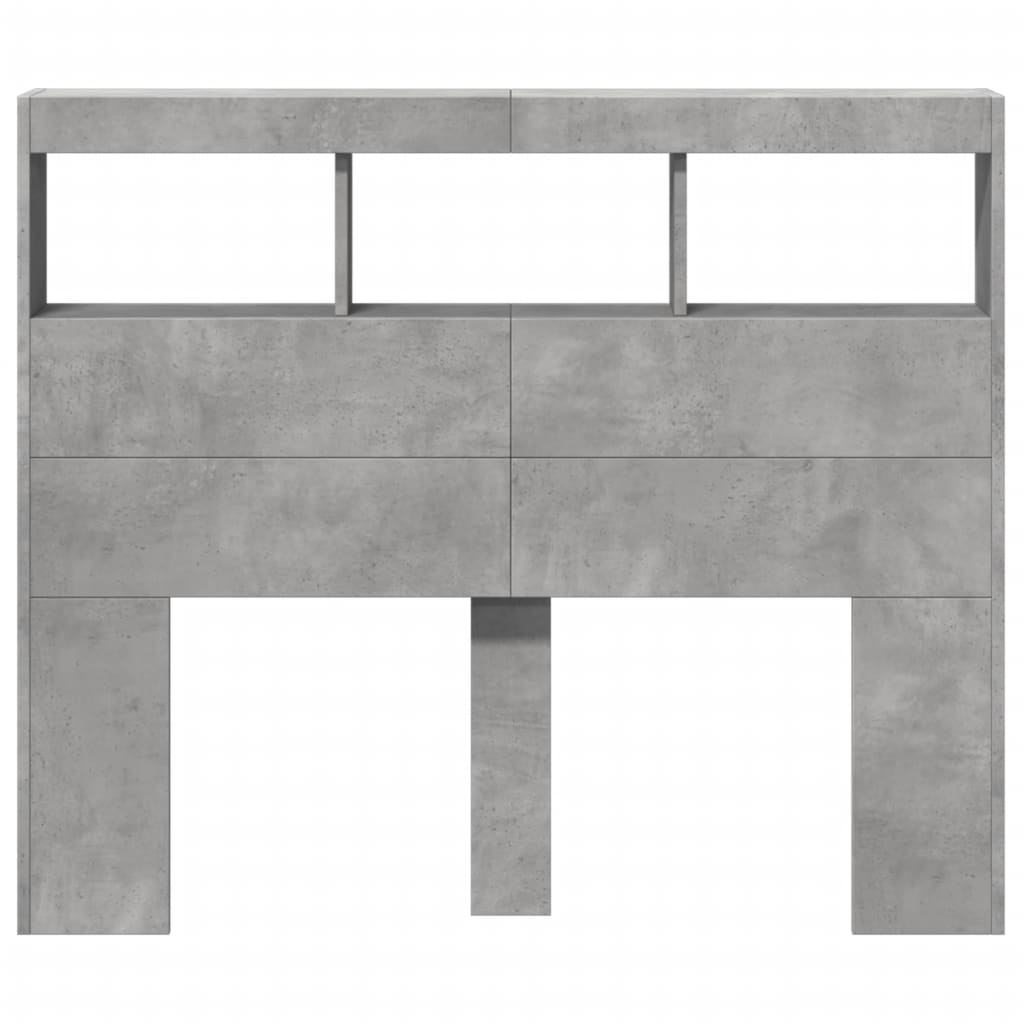 LED Headboard Cabinet - Concrete Grey, 120x17x102 cm
