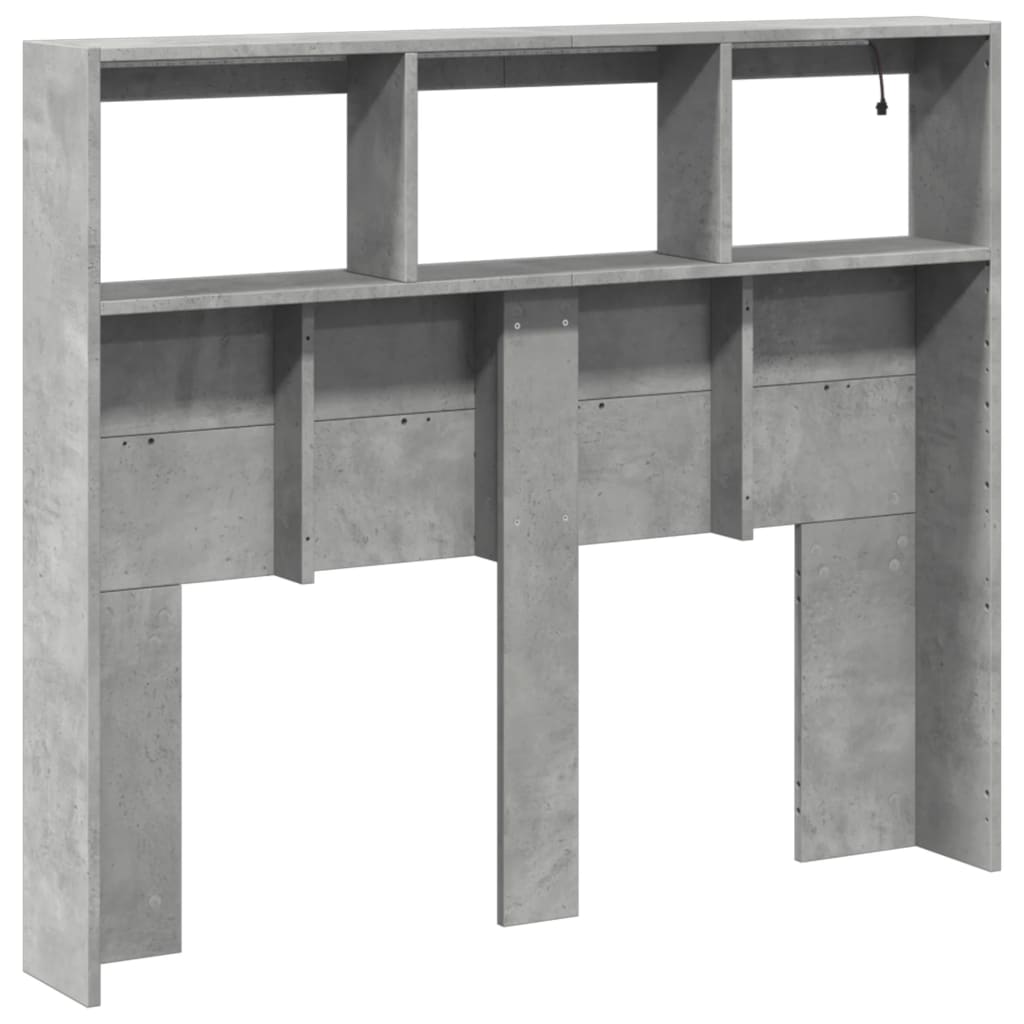 LED Headboard Cabinet - Concrete Grey, 120x17x102 cm