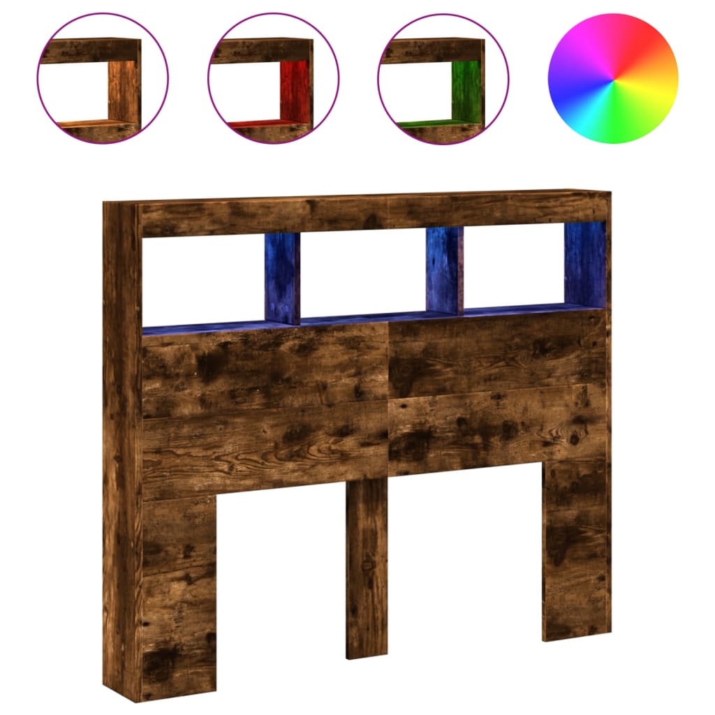 LED Headboard Cabinet, Smoked Oak, 120x17x102 cm